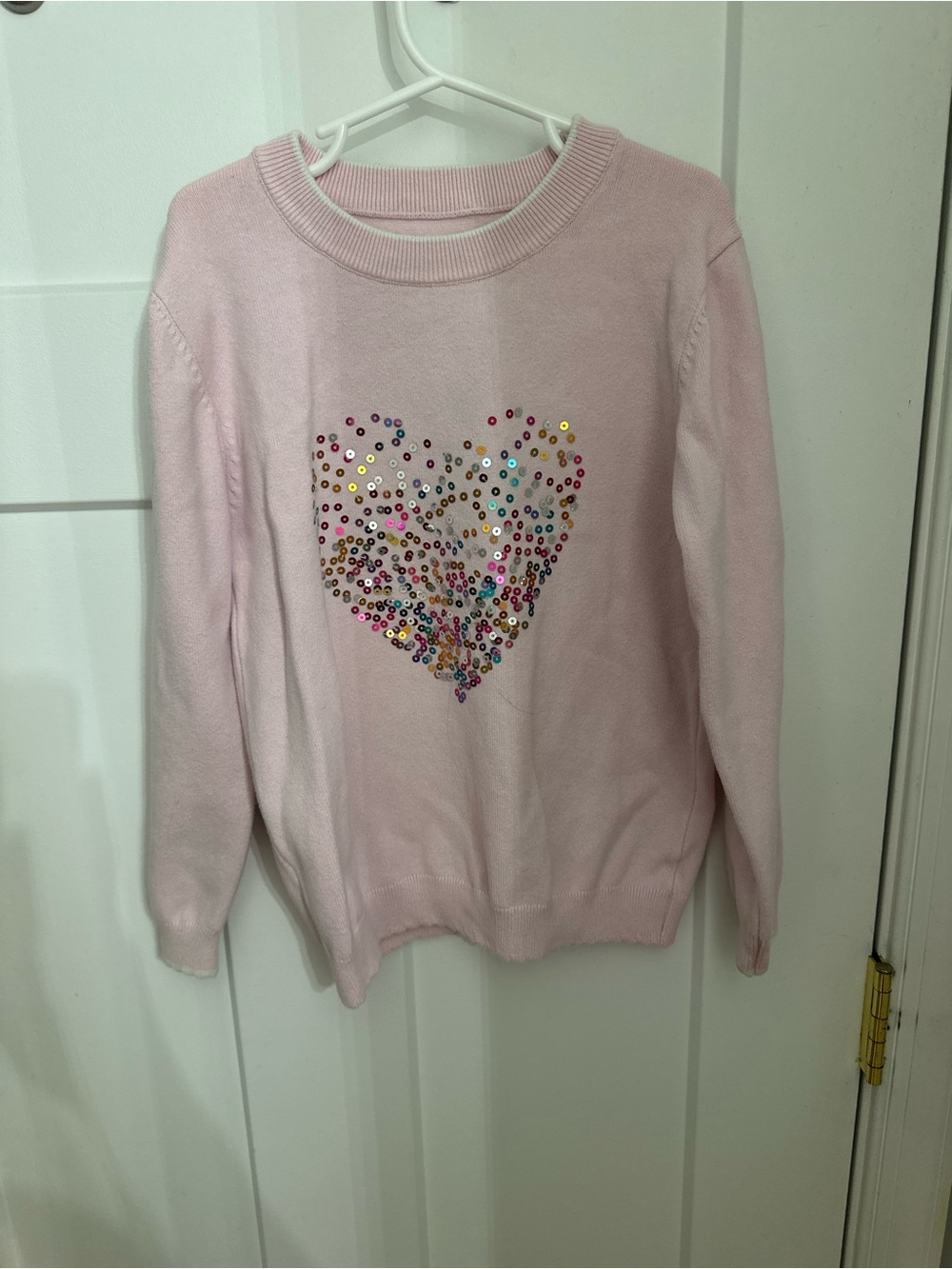 SHEIN Light Pink Sequin Heart Sweater